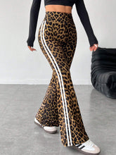 PETITE Women's High-Waisted Side Stripe & Leopard Print Flared Leg Pants